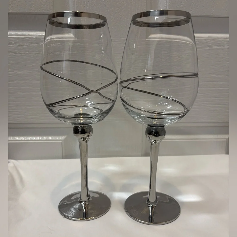 Z Gallerie clear with silver accents, Silver Rimmed & Stemmed 32Oz Wine Glasses
